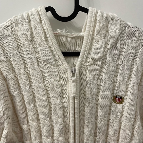 White Cable Knit Zip-Up Hoodie - Picture 2 of 7